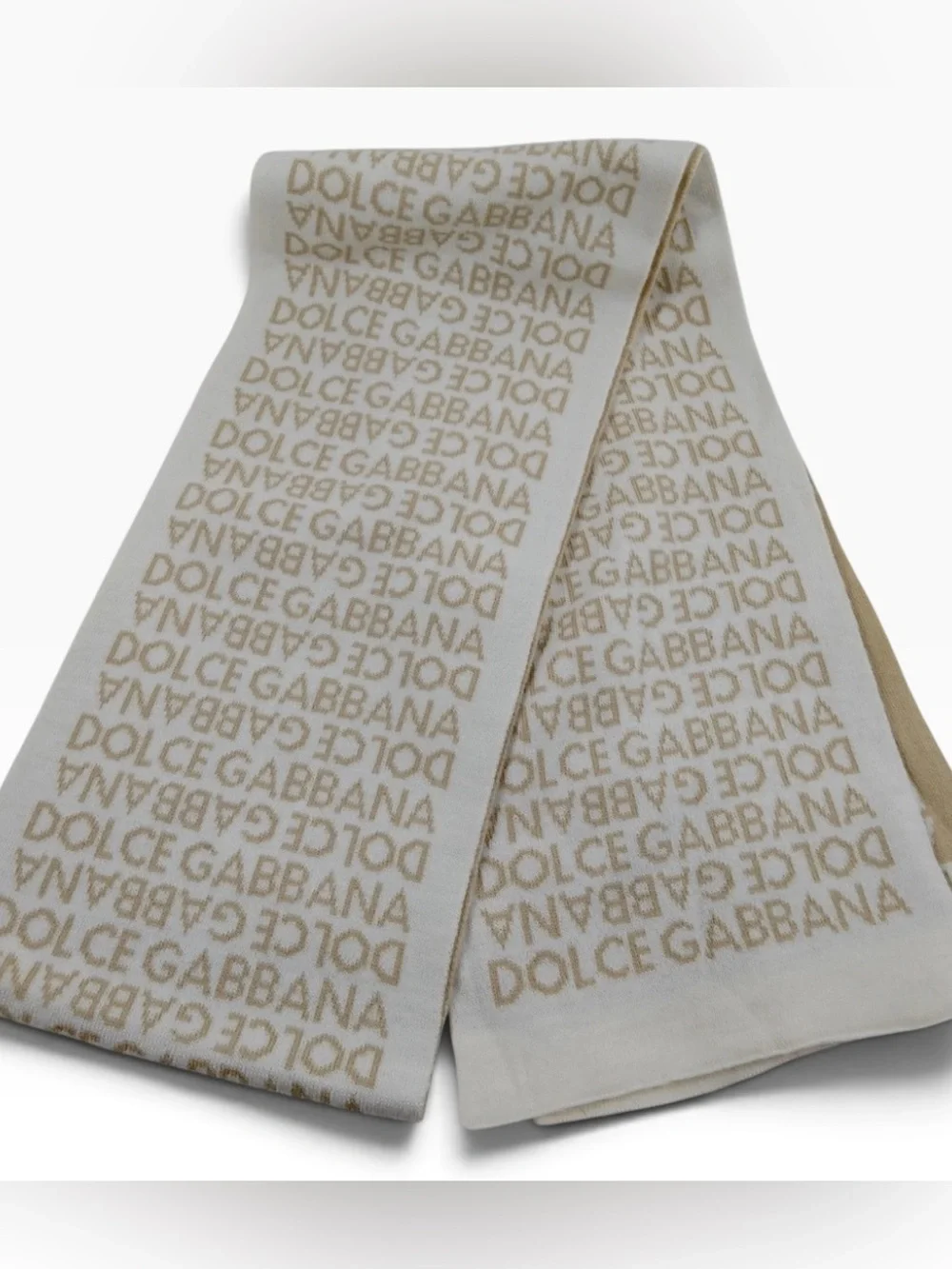 🌈 Dolce & Gabbana Cream and Tan Logo Reversible Scarf